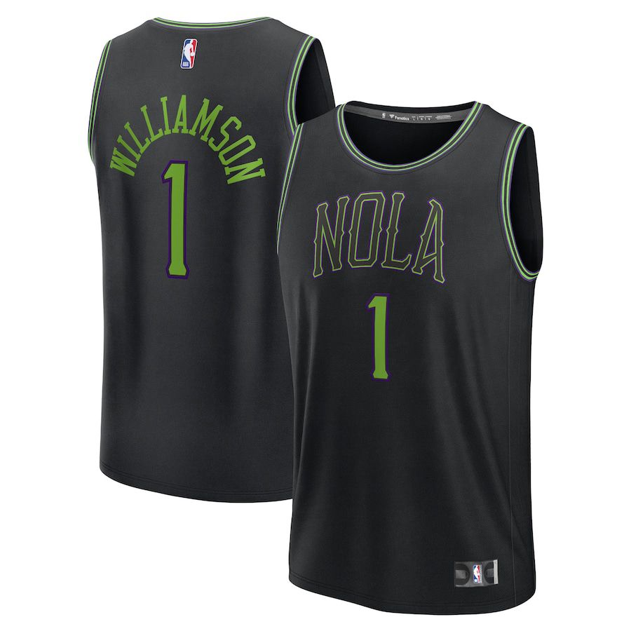 Men New Orleans Pelicans #1 Zion Williamson Fanatics Branded Black City Edition 2023-24 Fast Break NBA Jersey->new orleans pelicans->NBA Jersey